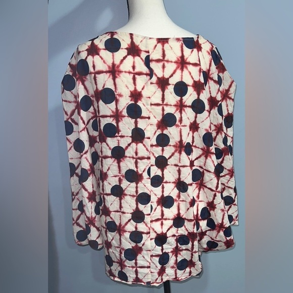 Simple Suzanne “Betro Burgundy Navy Tie Dye Dot Bell Sleeve Dolman Shirt” - Picture 3 of 6